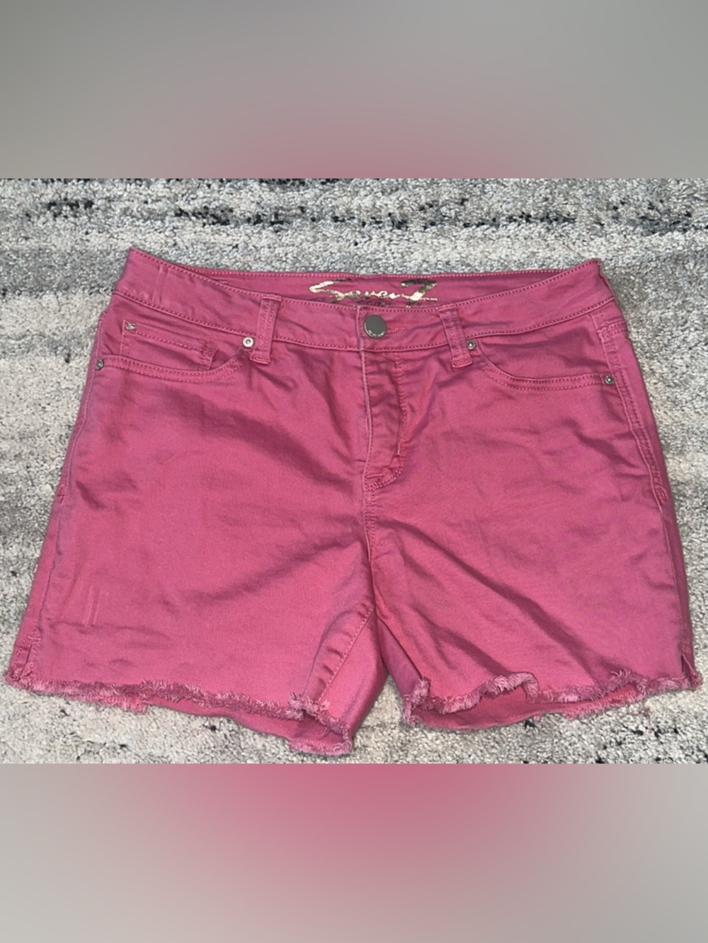 Seven7 Rose Pink Frayed Hem Denim Shorts